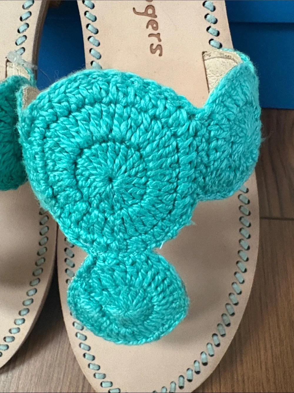 Jack Rogers Turquoise Crochet Slide Sandals